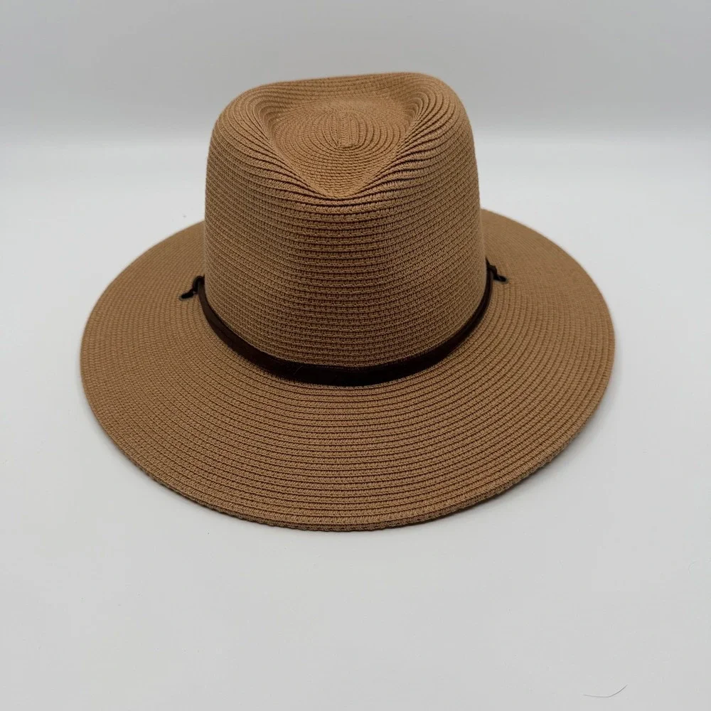 Summer Straw Sun Hat Womens Wide Brim Panama Fedora Beach Wind Lanyard UPF50+ - Picture 12 of 12